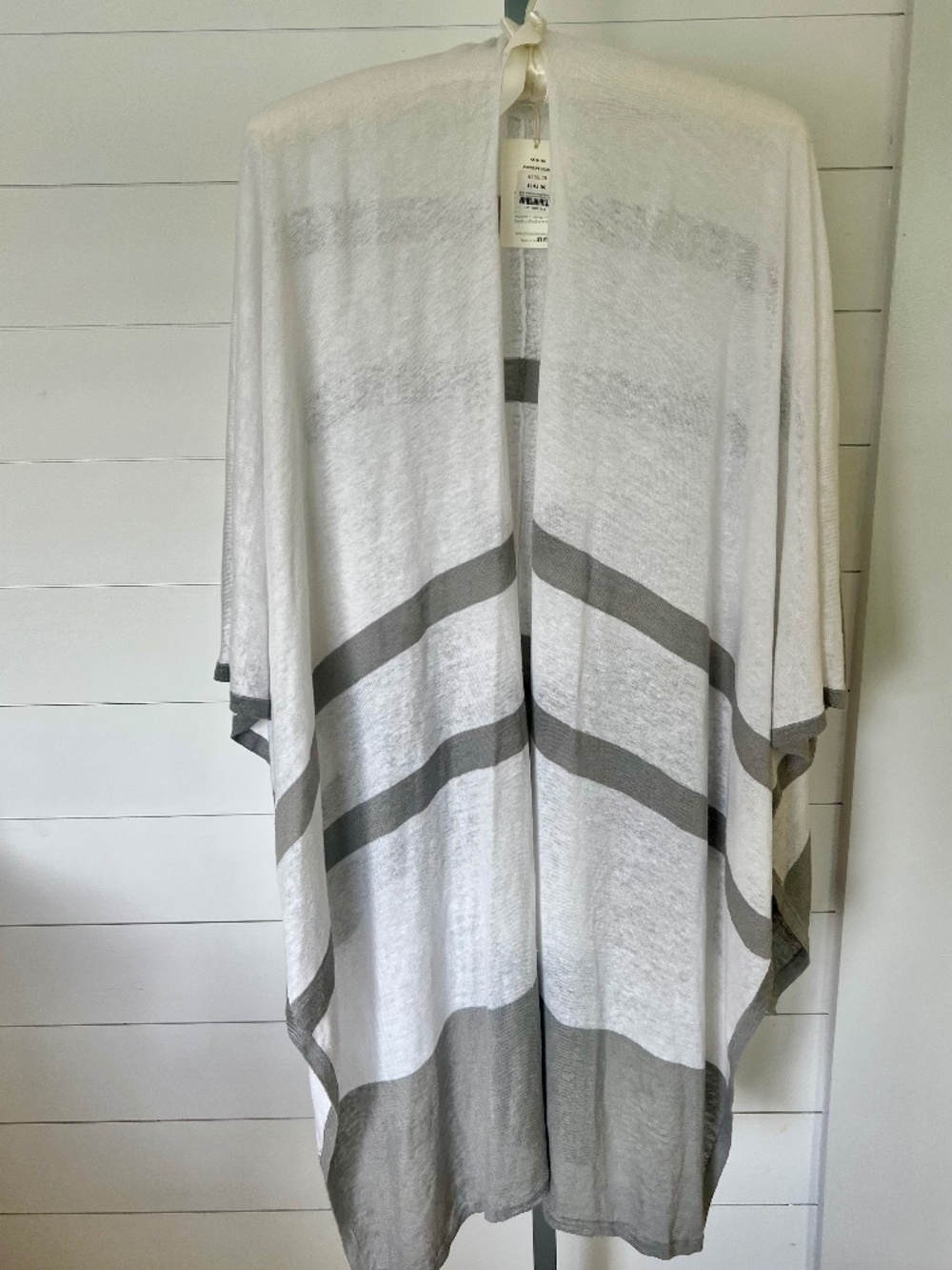 Kinross 100% Linen Open Cardigan Wrap NWT One Size Coastal Gray White Stripe